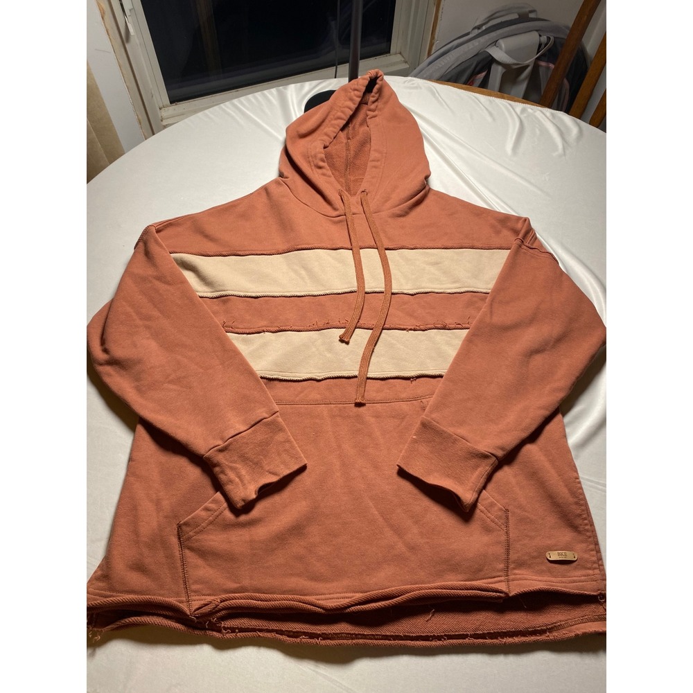 BKE Mens Rust Orange Raw Edge Striped Pullover Hoodie CD4208U Medium
